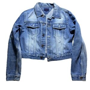 Vintage 90s Tommy Jeans Cropped Denim Jacket Womens Medium Y2K Blue Trucker